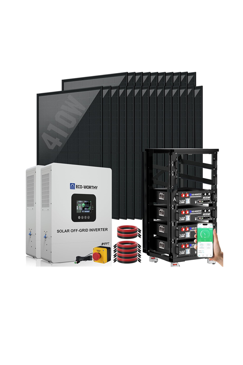 ECO-WORTHY 10000W Complete Off-Grid Solar Panel Kit for Home| 10KW 120V/240V Output Split Phase| 20.48kWh Lithium Battery with Rack| 9840 Watts Solar Panel PV