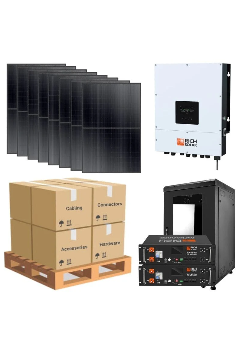 3.2kW Off-Grid Solar Kit - 6,000W 120V/240V Output [10kWh Lithium Battery Bank] + 8 x 410W Solar Panels | Off-Grid, Mobile, Backup [RPK-PRO]